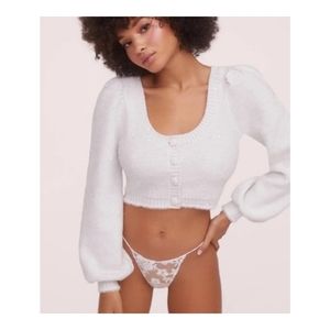 NWOT For Love and Lemons 🍋 Odette Glitter Crop Sweater White & Silver